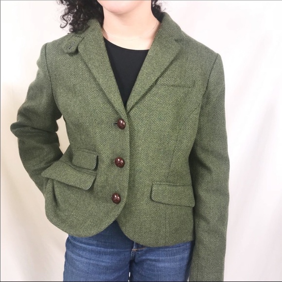 L.L. Bean Jackets & Blazers - L.L. Bean Wool Tweed Blazer Leather Buttons Green